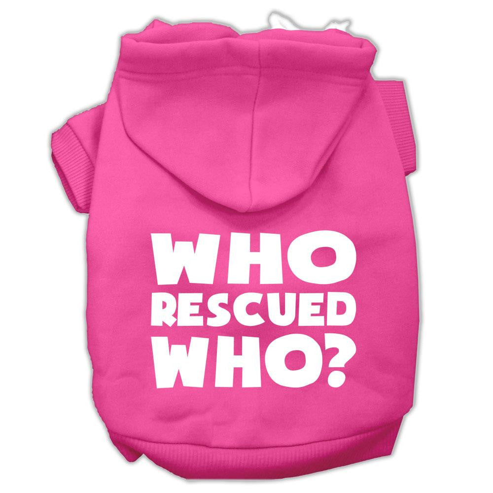 Who Rescued Who Screen Print Pet Hoodies Bright Pink Size Lg (14)