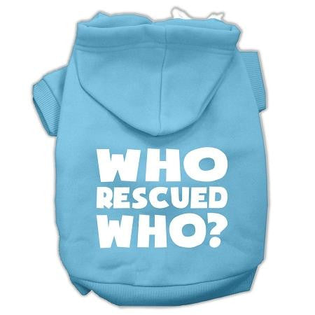 Who Rescued Who Screen Print Pet Hoodies Baby Blue Size Med (12)