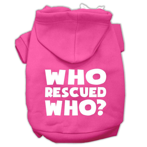 Who Rescued Who Screen Print Pet Hoodies Bright Pink Size Sm (10)