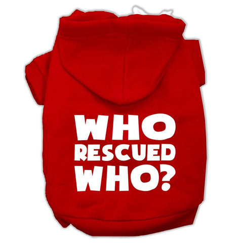 Who Rescued Who Screen Print Pet Hoodies Red Size XS (8)