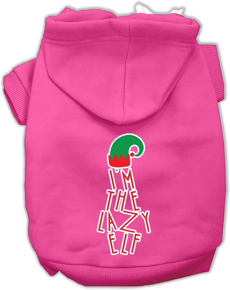 Lazy Elf Screen Print Pet Hoodie Bright Pink Lg (14)