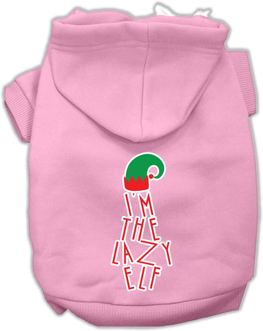 Lazy Elf Screen Print Pet Hoodie Light Pink Lg (14)