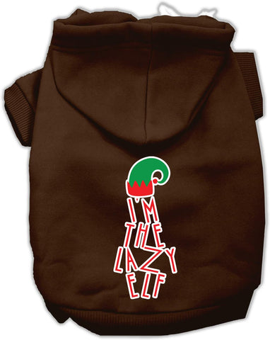 Lazy Elf Screen Print Pet Hoodie Brown Xs (8)