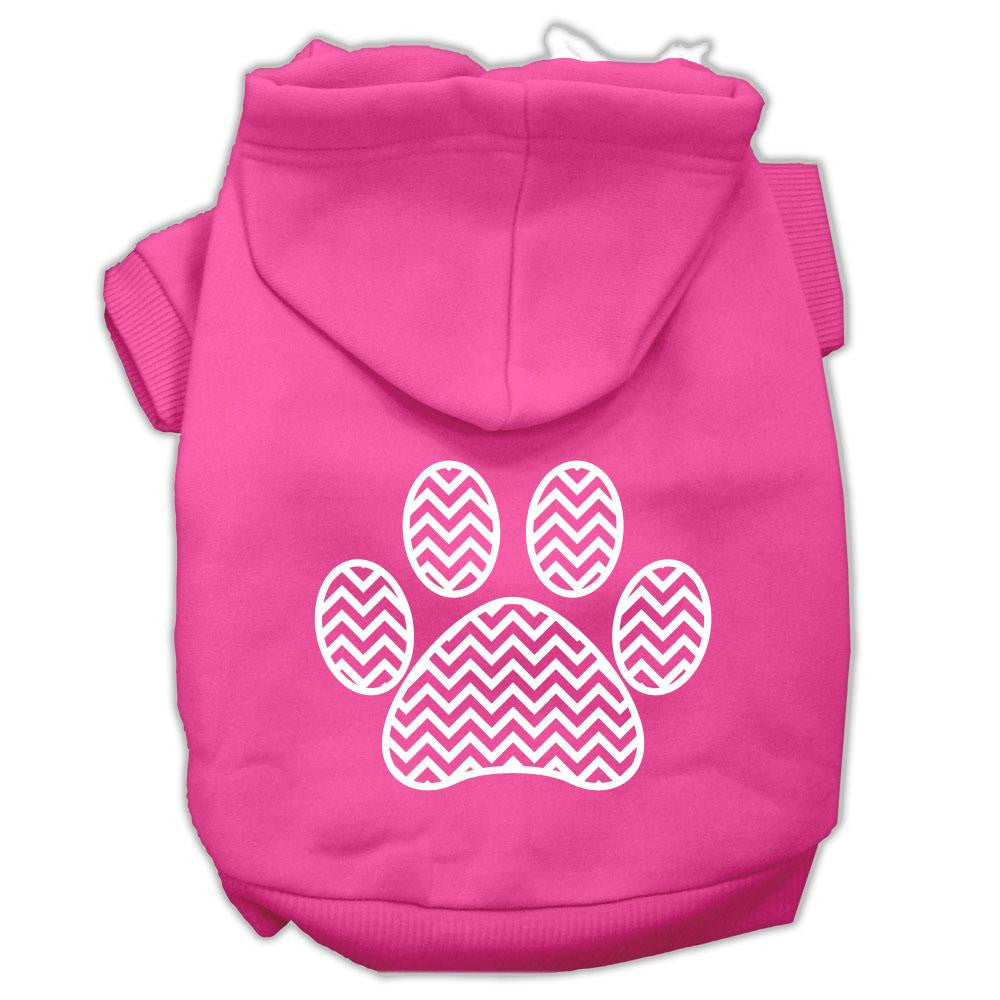 Chevron Paw Screen Print Pet Hoodies Bright Pink Size Med (12)