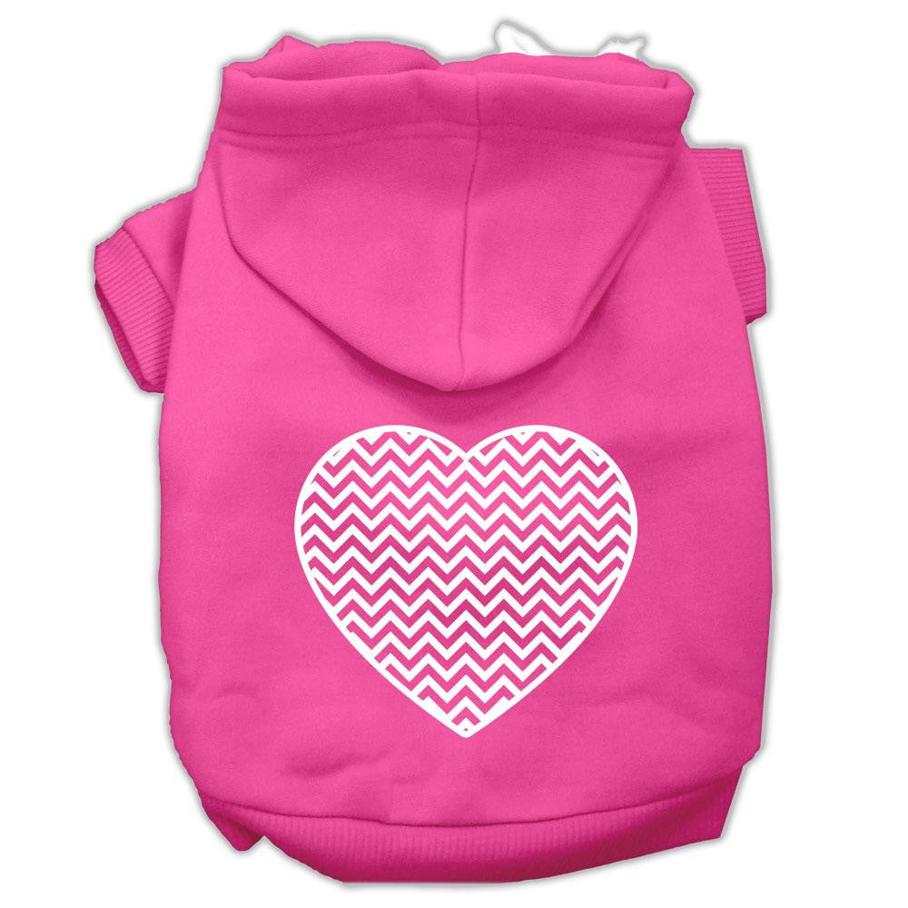 Chevron Heart Screen Print Dog Pet Hoodies Bright Pink Size Med (12)