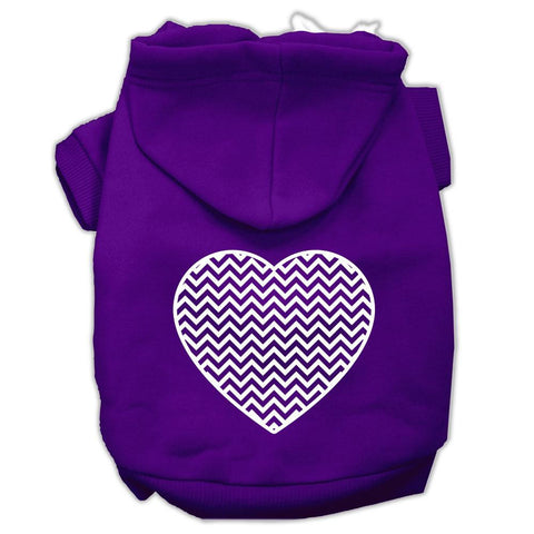 Chevron Heart Screen Print Dog Pet Hoodies Purple Size Med (12)