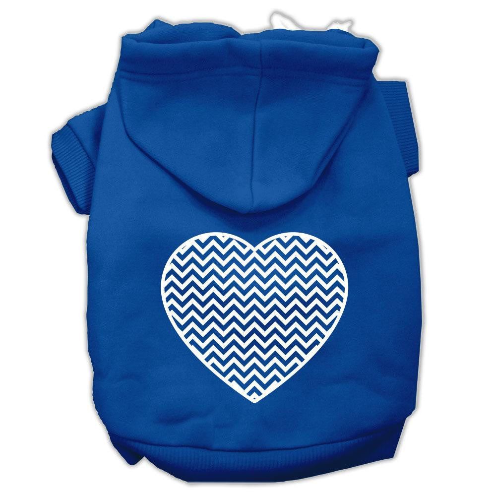 Chevron Heart Screen Print Dog Pet Hoodies Blue Size XS (8)