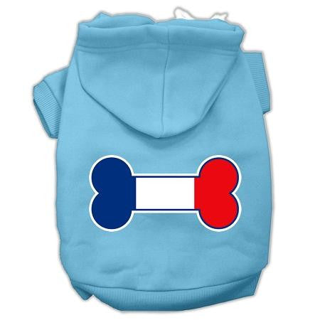 Bone Shaped France Flag Screen Print Pet Hoodies Baby Blue L (14)