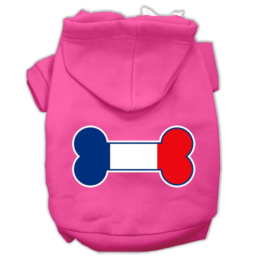 Bone Shaped France Flag Screen Print Pet Hoodies Bright Pink Size L (14)