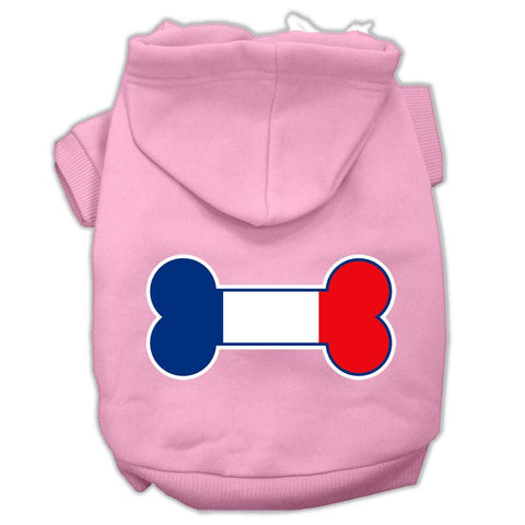 Bone Shaped France Flag Screen Print Pet Hoodies Light Pink Size L (14)