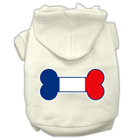 Bone Shaped France Flag Screen Print Pet Hoodies Cream Size M (12)