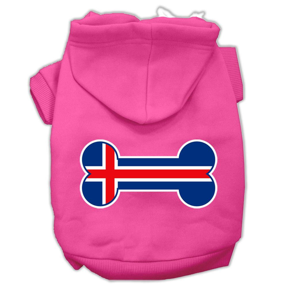 Bone Shaped Iceland Flag Screen Print Pet Hoodies Bright Pink Size L (14)