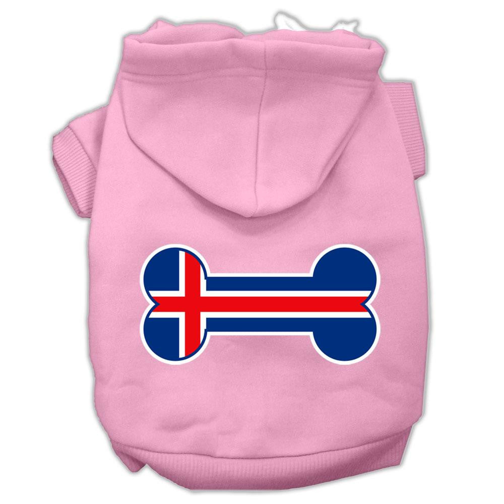 Bone Shaped Iceland Flag Screen Print Pet Hoodies Light Pink Size L (14)