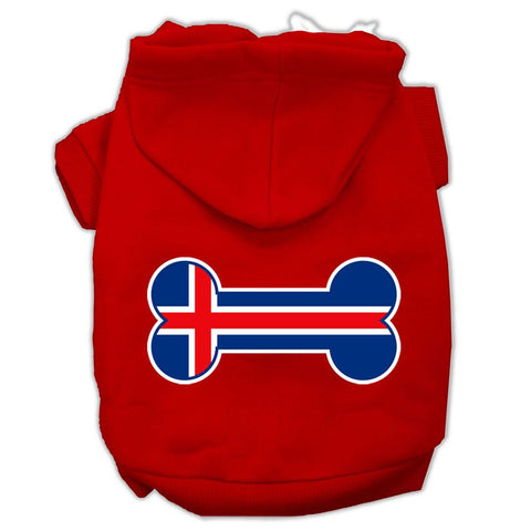 Bone Shaped Iceland Flag Screen Print Pet Hoodies Red Size XS (8)