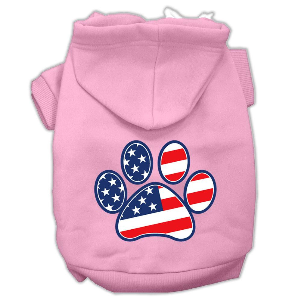 Patriotic Paw Screen Print Pet Hoodies Light Pink Size S (10)