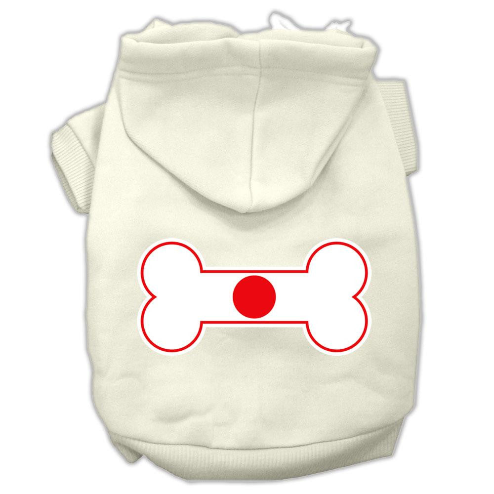 Bone Shaped Japan Flag Screen Print Pet Hoodies Cream Size L (14)