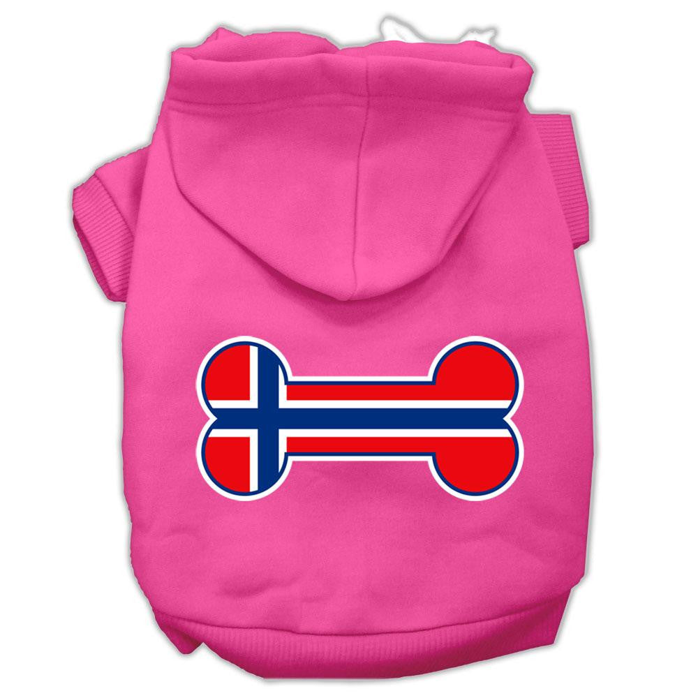 Bone Shaped Norway Flag Screen Print Pet Hoodies Bright Pink Size M (12)