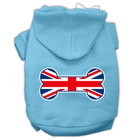 Bone Shaped United Kingdom (union Jack) Flag Screen Print Pet Hoodies Baby Blue Size Lg (14)