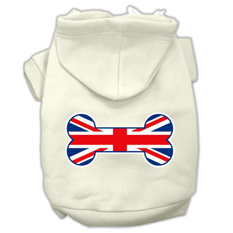 Bone Shaped United Kingdom (union Jack) Flag Screen Print Pet Hoodies Cream Size L (14)