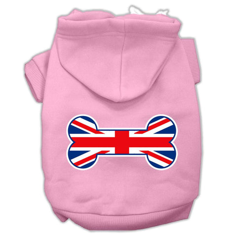 Bone Shaped United Kingdom (union Jack) Flag Screen Print Pet Hoodies Light Pink Size L (14)