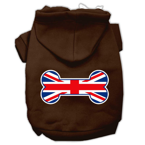 Bone Shaped United Kingdom (Union Jack) Flag Screen Print Pet Hoodies Brown Size Med (12)