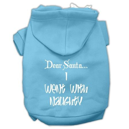 Dear Santa I Went with Naughty Screen Print Pet Hoodies Baby Blue Size Med (12)