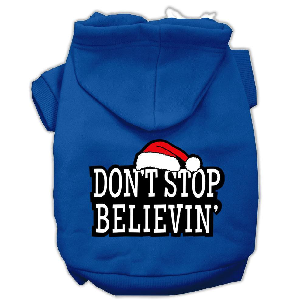 Don't Stop Believin' Screenprint Pet Hoodies Blue Size L (14)