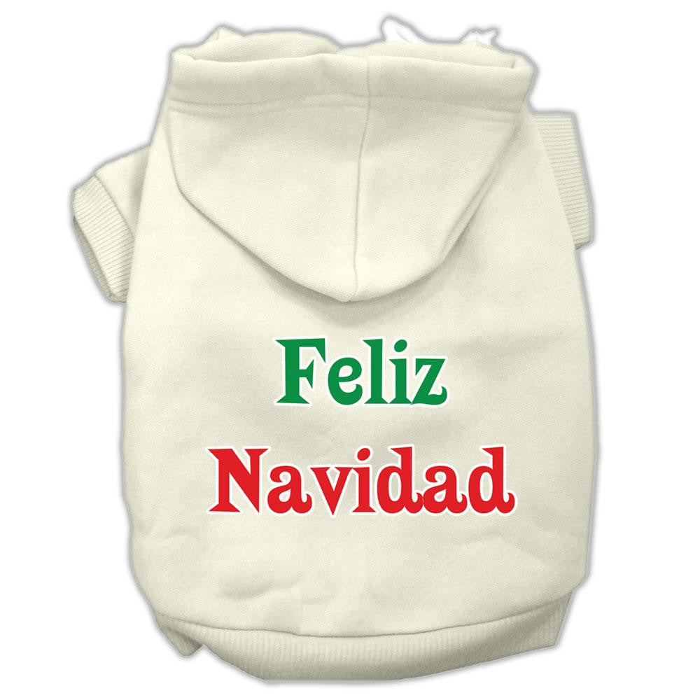 Feliz Navidad Screen Print Pet Hoodies Cream Size M (12)