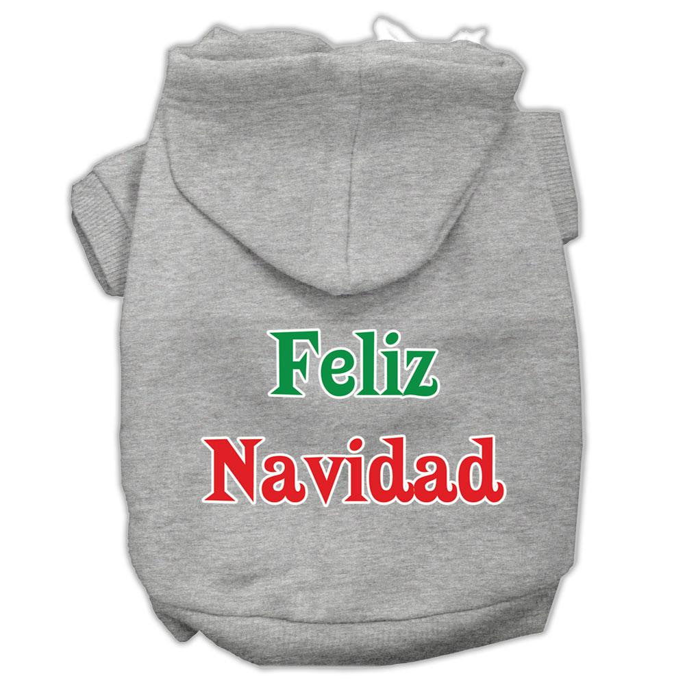 Feliz Navidad Screen Print Pet Hoodies Grey Xs (8)