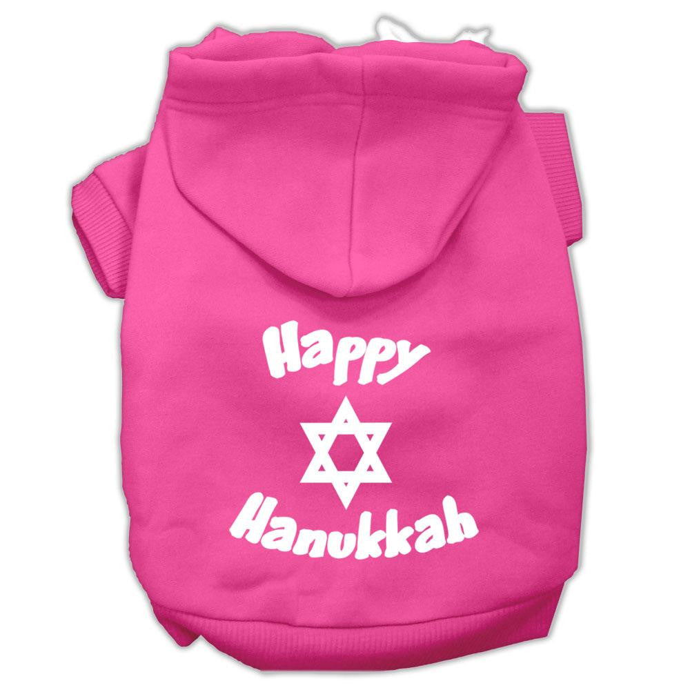 Happy Hanukkah Screen Print Pet Hoodies Bright Pink Size Lg (14)