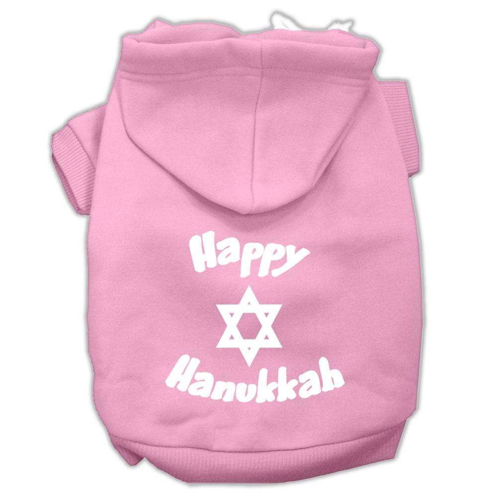 Happy Hanukkah Screen Print Pet Hoodies Light Pink Size Lg (14)