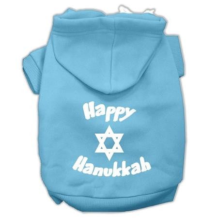 Happy Hanukkah Screen Print Pet Hoodies Baby Blue Size Sm (10)