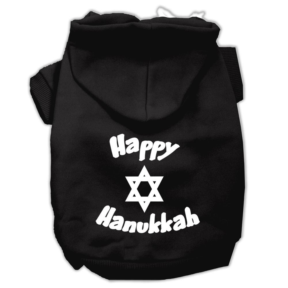 Happy Hanukkah Screen Print Pet Hoodies Black Size XS (8)