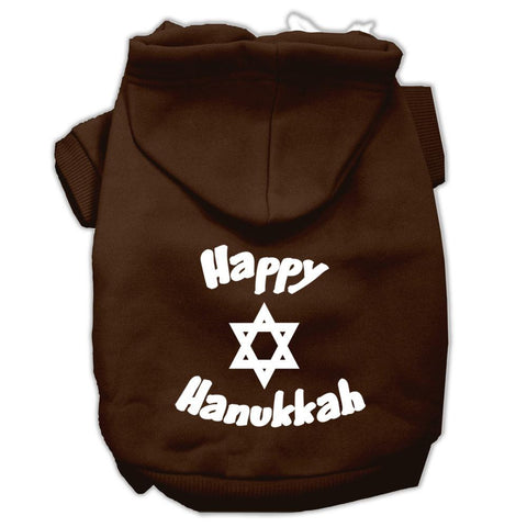 Happy Hanukkah Screen Print Pet Hoodies Brown Size XS (8)