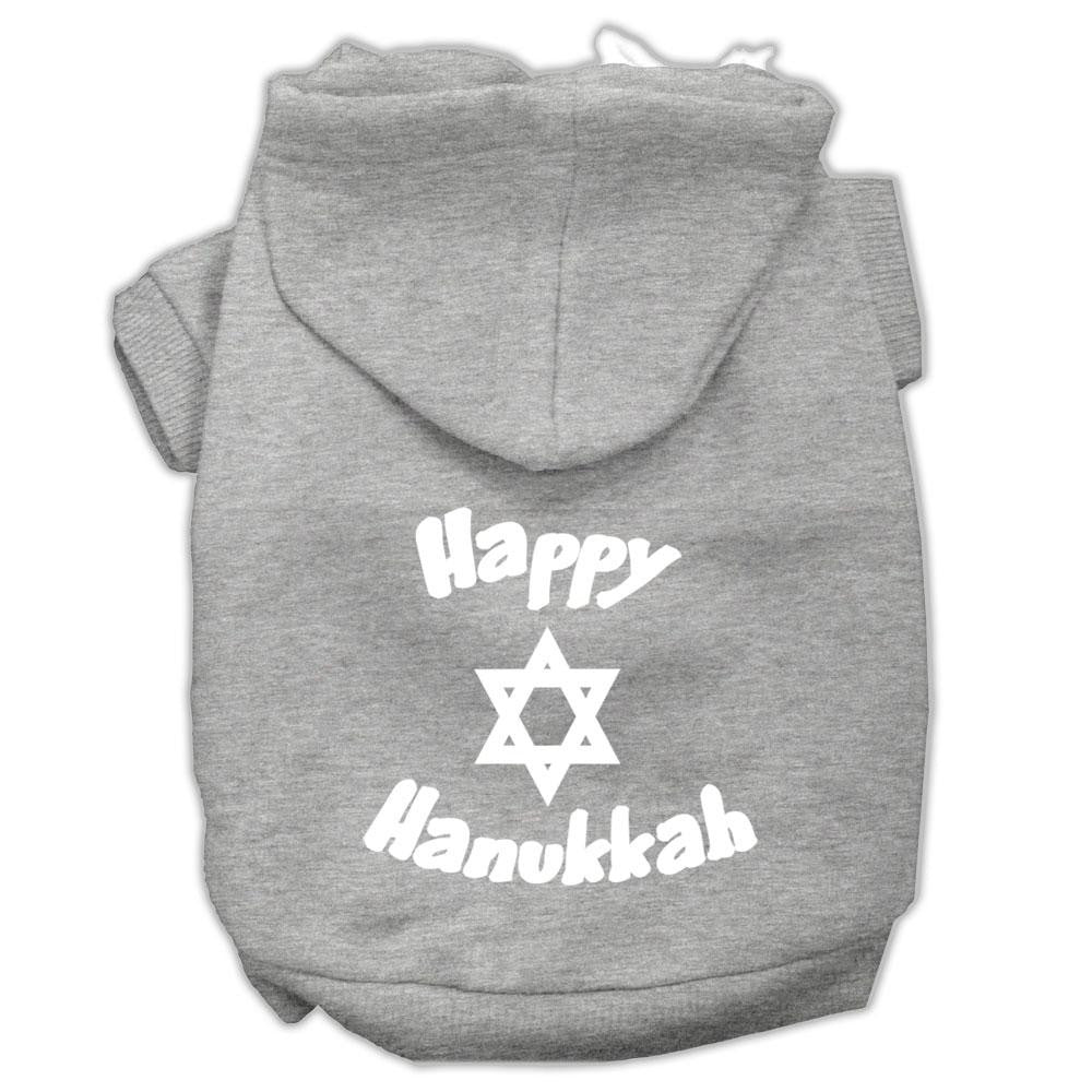 Happy Hanukkah Screen Print Pet Hoodies Grey Size Xs (8)