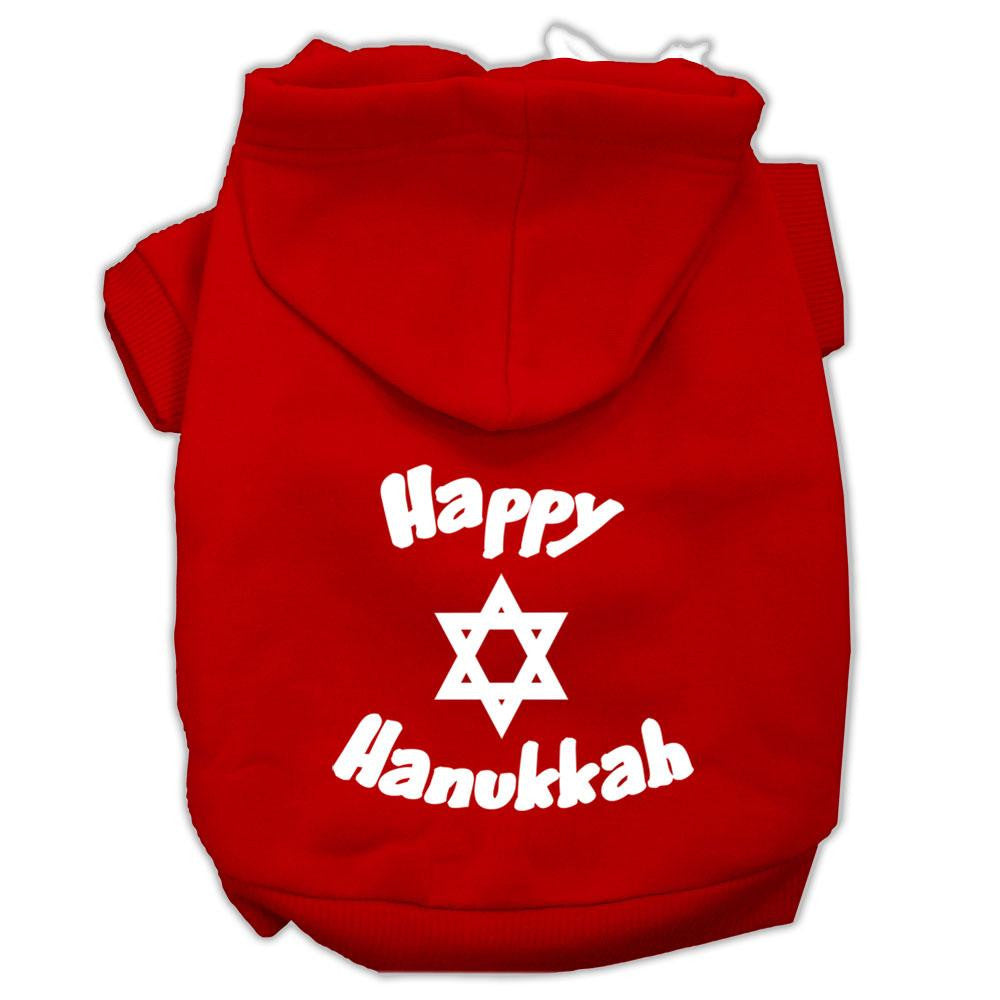 Happy Hanukkah Screen Print Pet Hoodies Red Size XS (8)