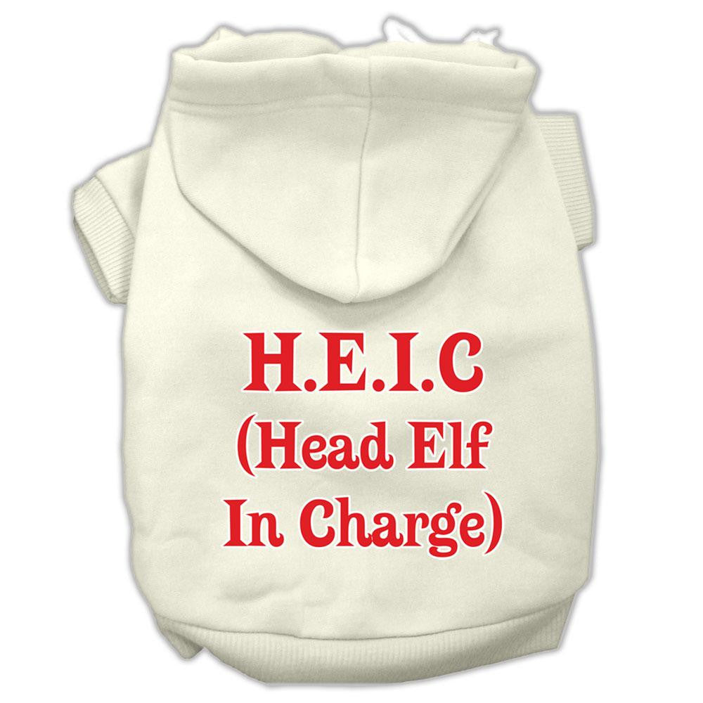 Head Elf In Charge Screen Print Pet Hoodies Cream Size Med (12)