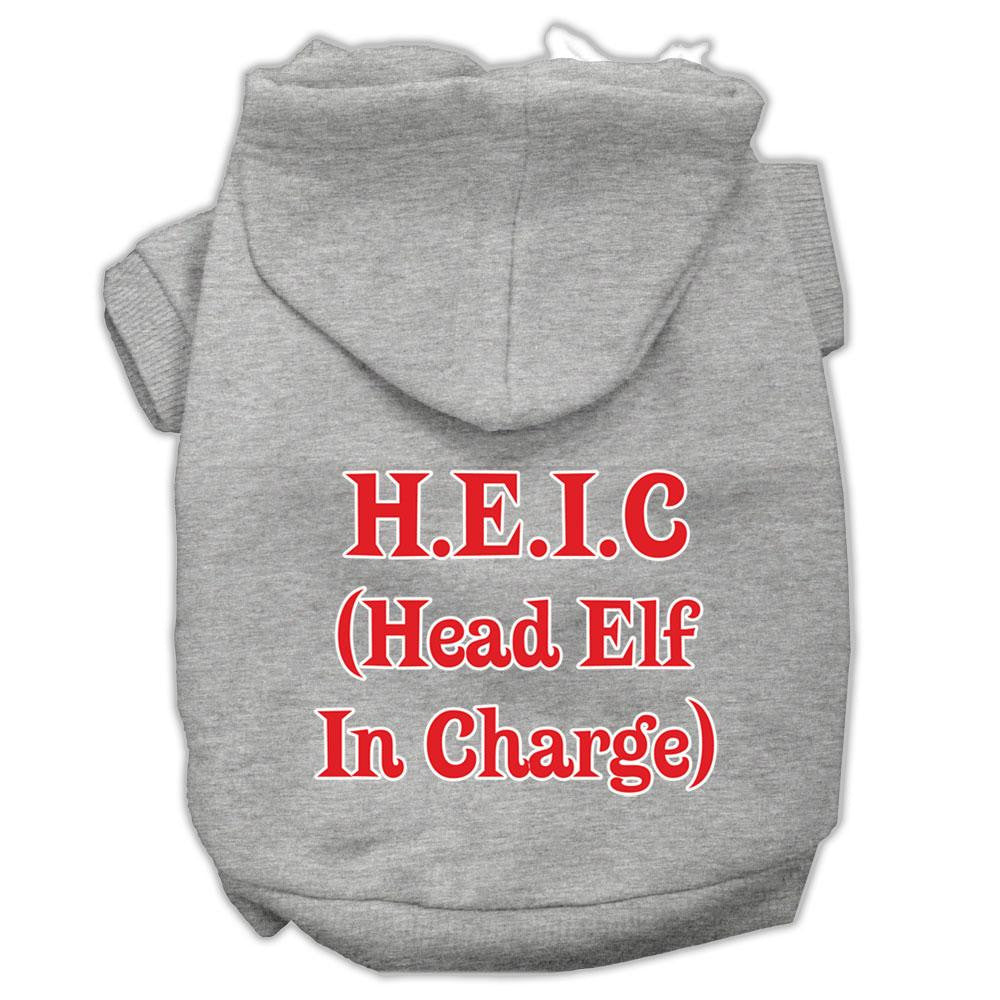 Head Elf In Charge Screen Print Pet Hoodies Grey Size Sm (10)