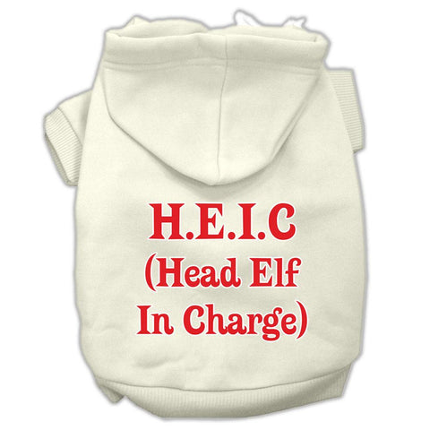 Head Elf In Charge Screen Print Pet Hoodies Cream Size XL (16)