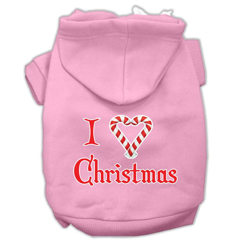 I Heart Christmas Screen Print Pet Hoodies Light Pink Size Med (12)