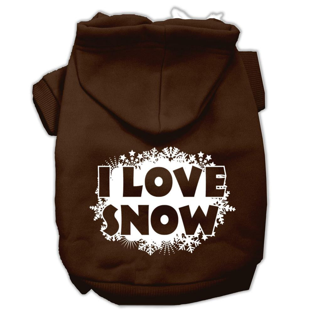 I Love Snow Screenprint Pet Hoodies Brown Size Lg (14)