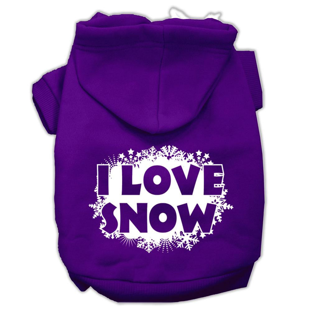 I Love Snow Screenprint Pet Hoodies Purple Size M (12)