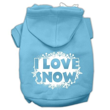 I Love Snow Screenprint Pet Hoodies Baby Blue Size S (10)