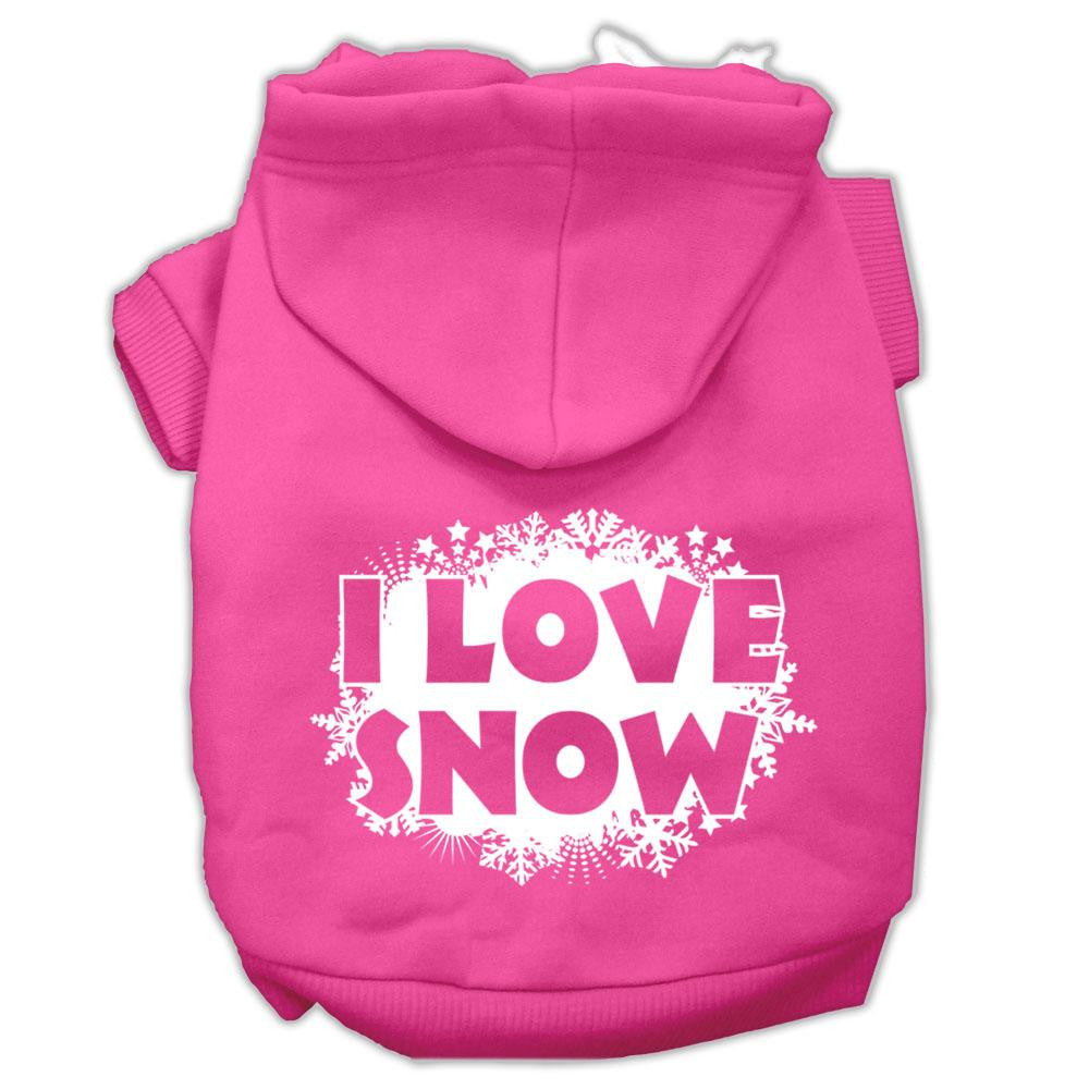 I Love Snow Screenprint Pet Hoodies Bright Pink Size S (10)