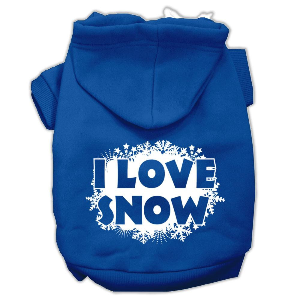 I Love Snow Screenprint Pet Hoodies Blue Size XS (8)