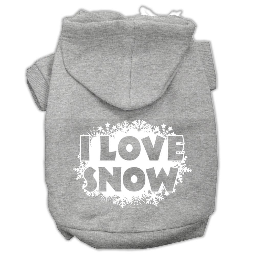 I Love Snow Screenprint Pet Hoodies Grey Size Xs (8)