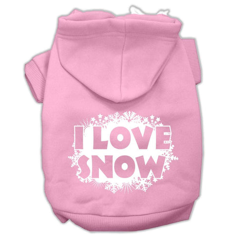 I Love Snow Screenprint Pet Hoodies Light Pink Size Xs (8)