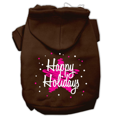 Scribble Happy Holidays Screenprint Pet Hoodies Brown Size S (10)