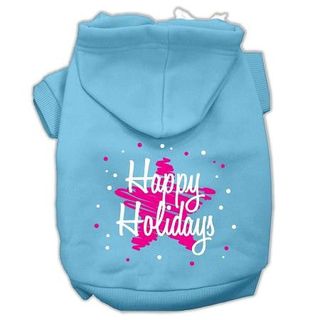 Scribble Happy Holidays Screenprint Pet Hoodies Baby Blue Size Xs (8)