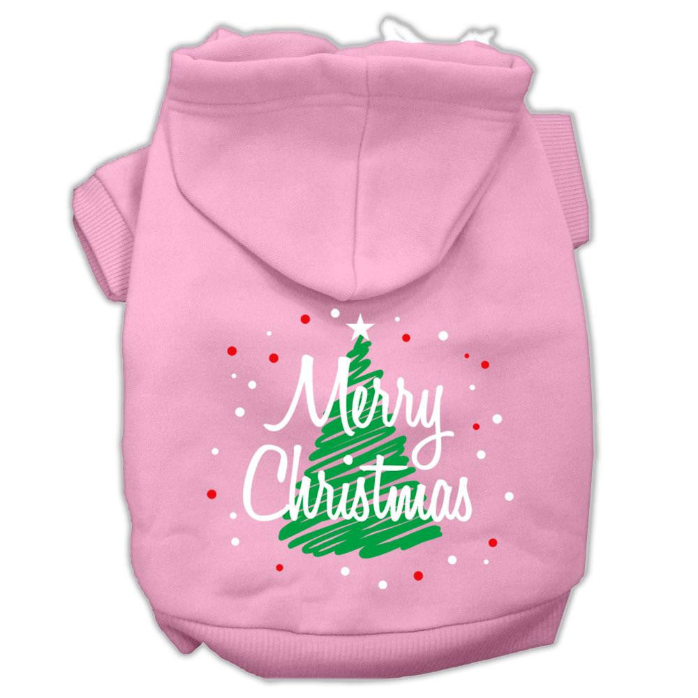 Scribbled Merry Christmas Screenprint Pet Hoodies Light Pink Size L (14)